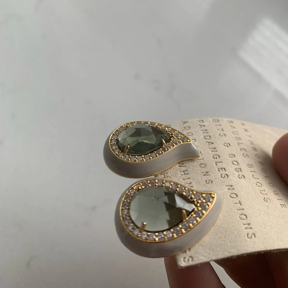 Anthropologie Festive Embellished Teardrop Post Earrings - Grey - NWT - Picture 5 of 7